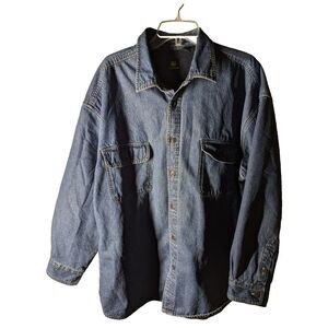 John Deere Long Sleeve Button Up Denim Trucker Jacket Blue Jean Fleece Lined 2XL